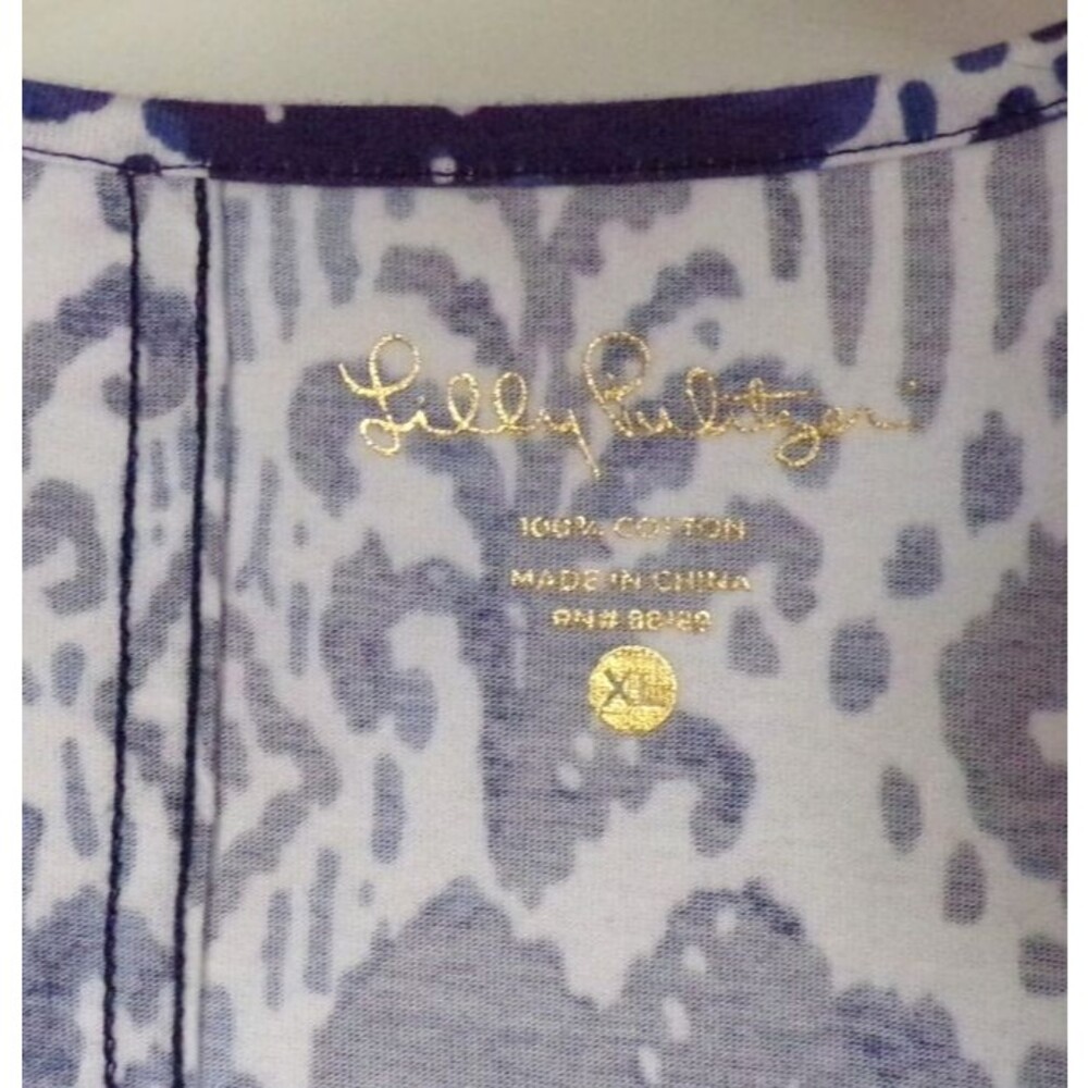 Lilly Pulitzer White w/Navy Elephants Beach Cover-up Tunic Dress XL 3/4 Sleeve - Picture 2 of 6